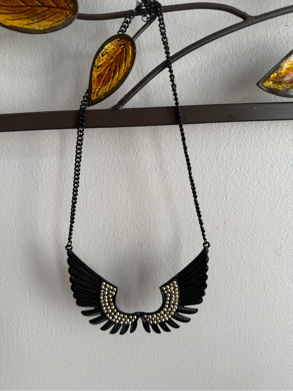 ASOS Black Wing Statement Necklace with Silver Accents